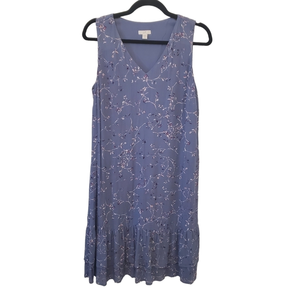 J.Jill SP Twilight Sky Blossom Stem Floral Blue Sleeveless Ruffle Dress